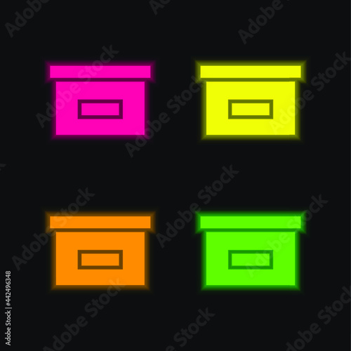 Black Box For Storage four color glowing neon vector icon