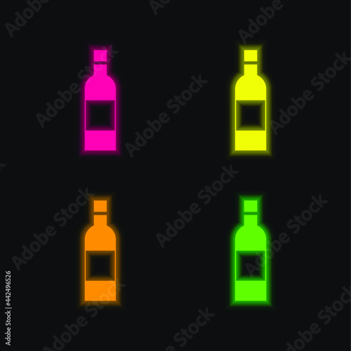 Bottle four color glowing neon vector icon