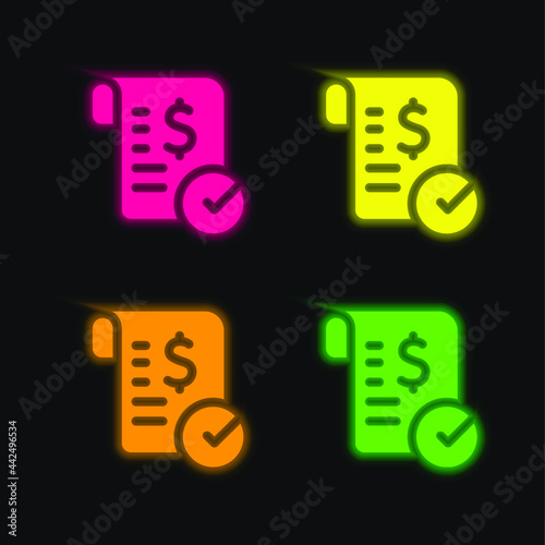 Bill four color glowing neon vector icon