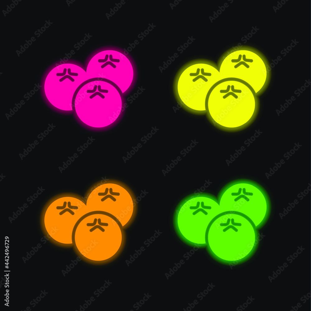 Blueberries four color glowing neon vector icon