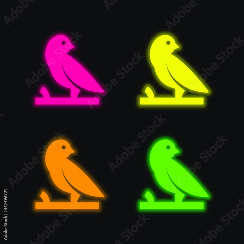 Bird On A Branch four color glowing neon vector icon