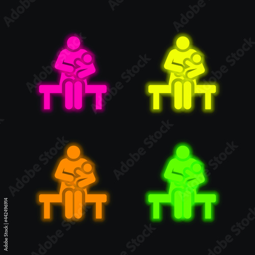 Breastfeeding four color glowing neon vector icon