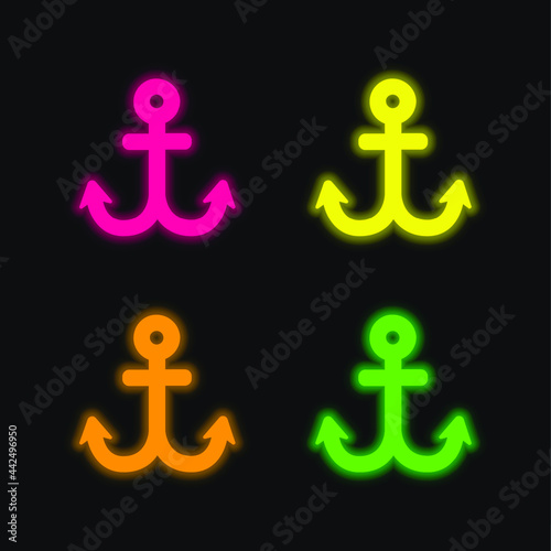 Boat Anchor four color glowing neon vector icon