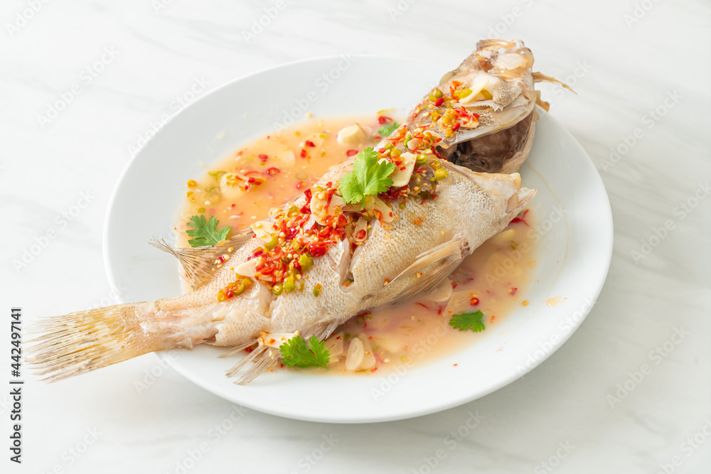 Steamed grouper fish with lime and chillies Steamed grouper fish with lime and chillies