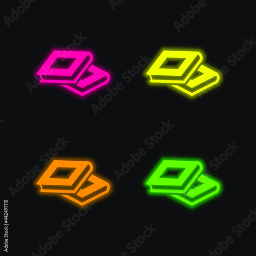 Books four color glowing neon vector icon