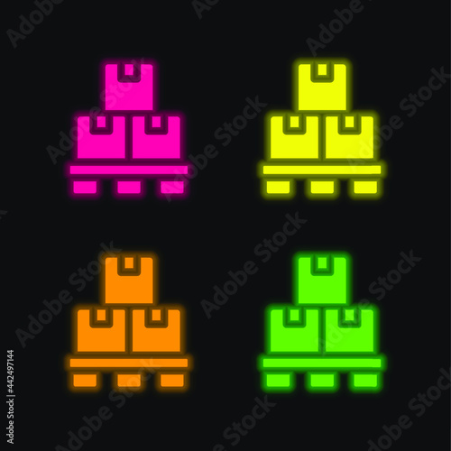 Box four color glowing neon vector icon