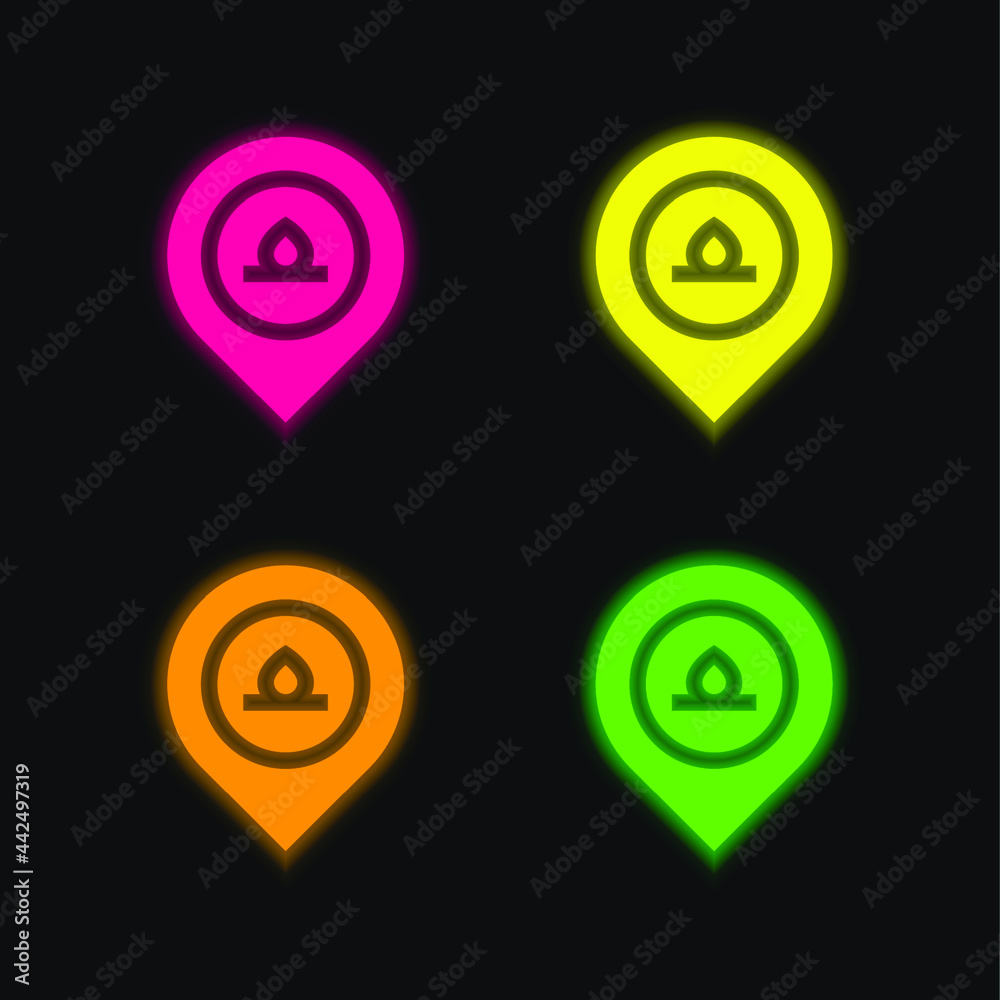 Obraz premium Bonfire four color glowing neon vector icon