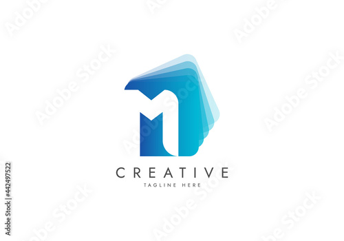 Letter M Digital Media Logo, Isolated with pile of digital software data, Vector template logo.