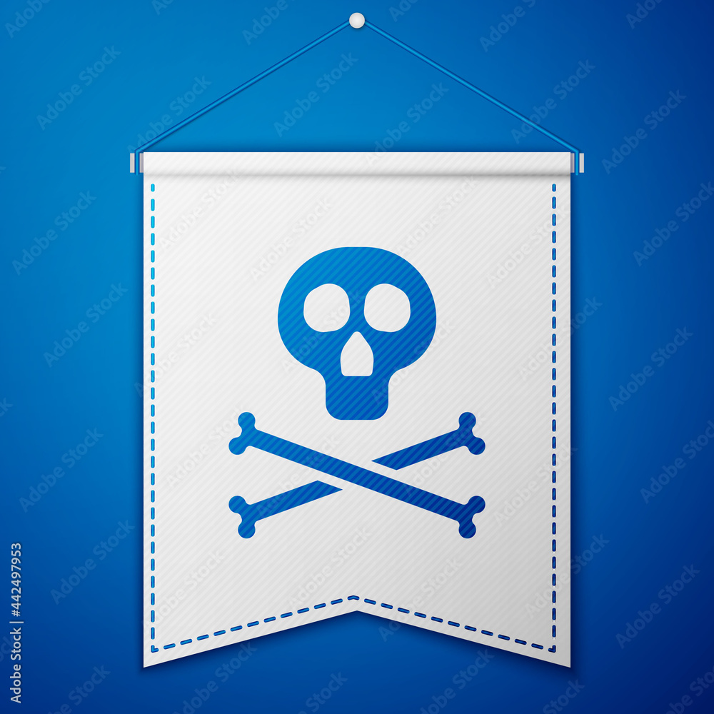 Blue Bones and skull as a sign of toxicity warning icon isolated on blue background. White pennant template. Vector Blue Bones and skull as a sign of toxicity warning icon isolated on blue background. White pennant template. Vector