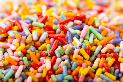 Sugar sprinkle. Colorful confectionery for cake decoration.