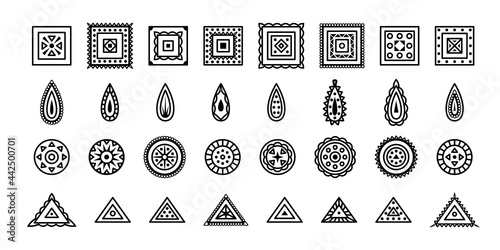 Set of vector geomitrical ornaments in boho style.