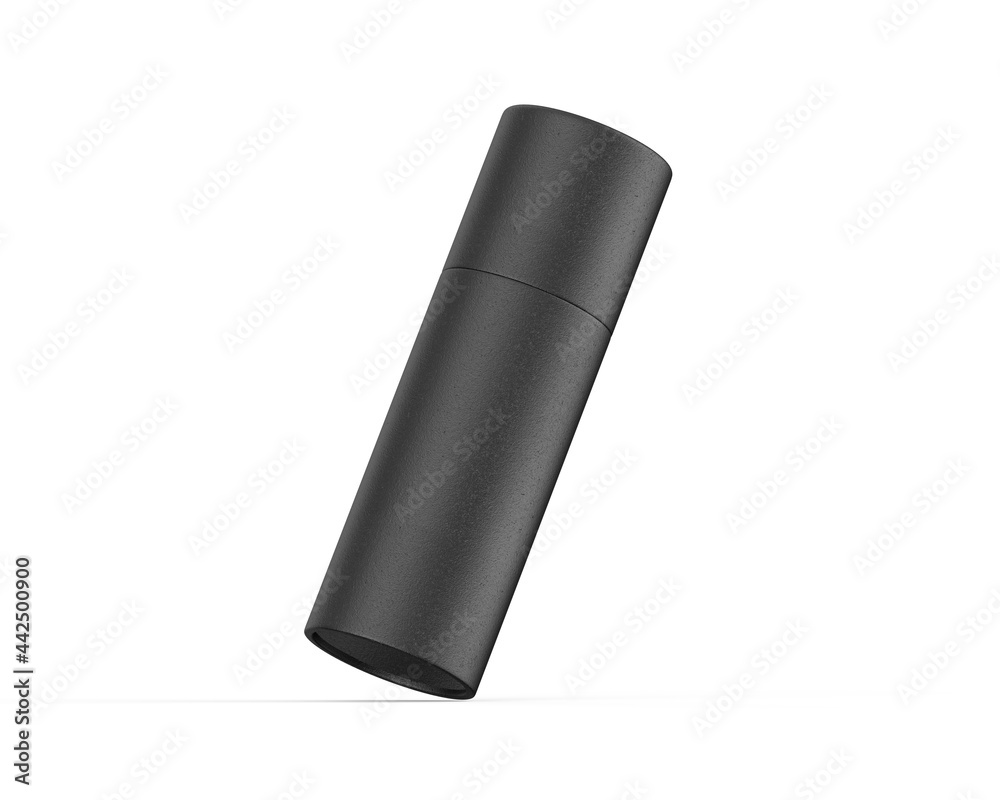 Black paper tube push up tin can mockup template on isolated white background, ready for design presentation, 3d illustration Black paper tube push up tin can mockup template on isolated white background, ready for design presentation, 3d illustration