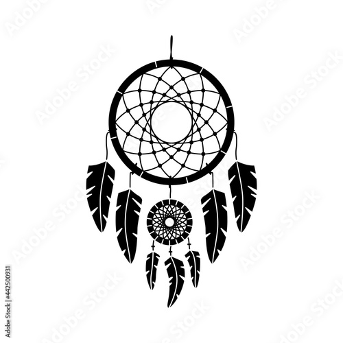 Vector illustration of dreamcatcher in boho style. Mystery interior. Simple style