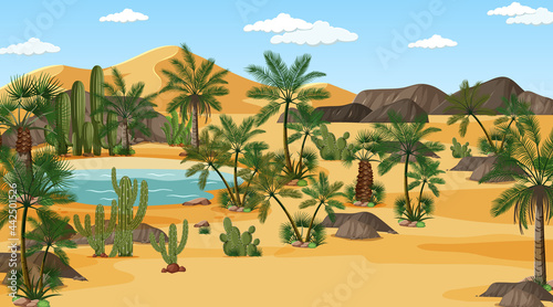 Desert forest landscape at day time scene with oasis
