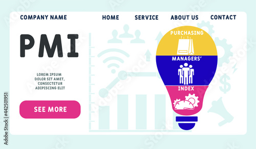 Vector website design template . PMI - Purchasing Managers' Index acronym. business concept. illustration for website banner, marketing materials, business presentation, online advertising.