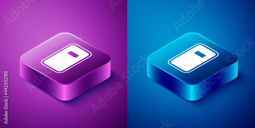 Isometric Police assault shield icon isolated on blue and purple background. Square button. Vector