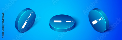 Isometric Telescopic baton icon isolated on blue background. Blue circle button. Vector