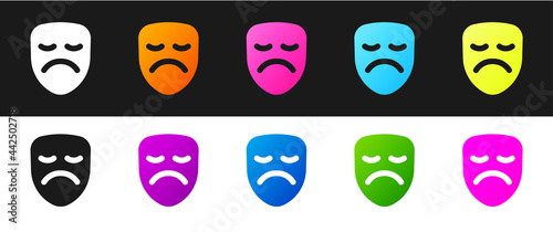 Set Drama theatrical mask icon isolated on black and white background. Vector