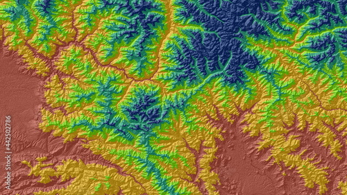 Orange Green and Blue Digital Elevation Model in British Columbia 
