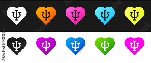 Set Psychology icon isolated on black and white background. Psi symbol. Mental health concept, psychoanalysis analysis and psychotherapy. Vector