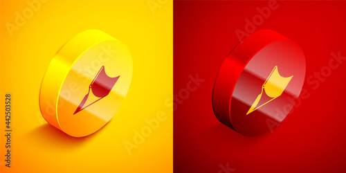 Isometric Skate park icon isolated on orange and red background. Set of ramp, roller, stairs for a skatepark. Extreme sport. Circle button. Vector