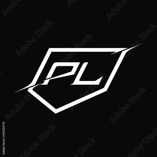 PL Logo monogram letter with shield and slice style design