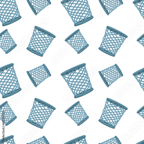 Paper Bin Icon Emoji Pattern. Garbage Seamless Background Symbols. Doodle Emoticon Illustration Design Vector.