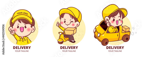 Set of Cute Delivery logo cartoon art illustration