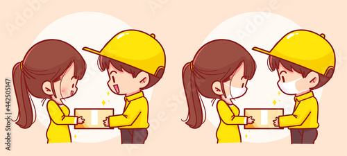 Delivery parcel to customer cartoon art illustration