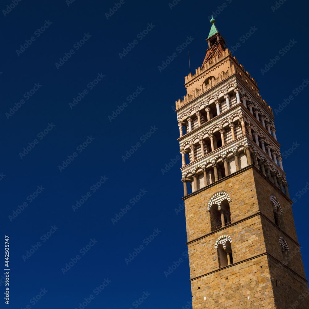 Pistoia cathedral medieval bell tower, a city landmark, erected in the 12th century (with copy space)