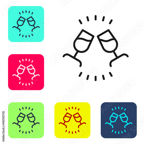 Black line Wine tasting, degustation icon isolated on white background. Sommelier. Smells of wine. Set icons in color square buttons. Vector