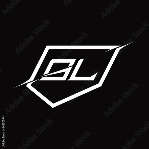 GL Logo monogram letter with shield and slice style design