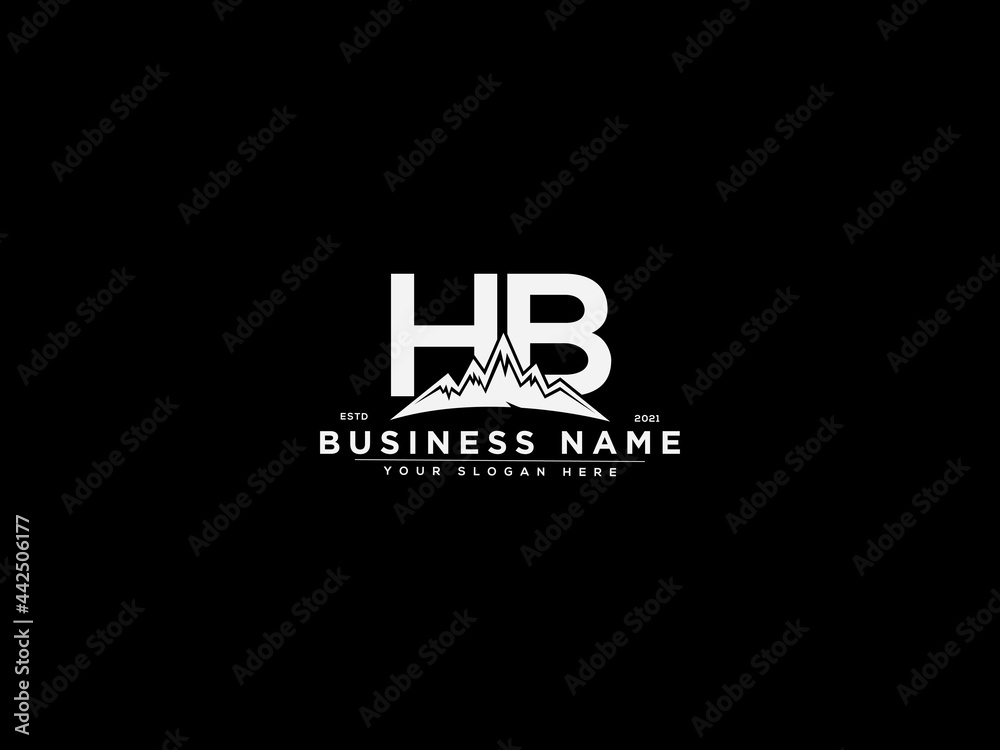 Letter HB Logo, mountain hb logo icon vector for river forest hill ...