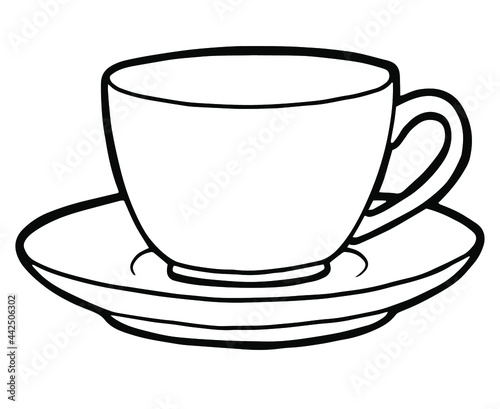 Tea cup. Coloring page. Black outline. 