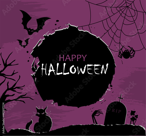 The concept of a postcard, flyer or invitation for the Halloween holiday.  A poster with creepy festive paraphernalia in traditional colors. Editable layout with space for your text.