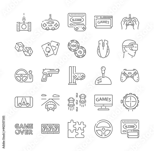 Large set of black and white video game icons