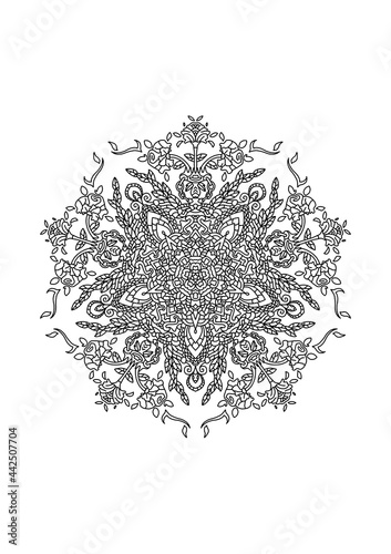 Mandala design for graphic projects. Ideal anti-stress image to prevent anxiety. Coloring book page template.