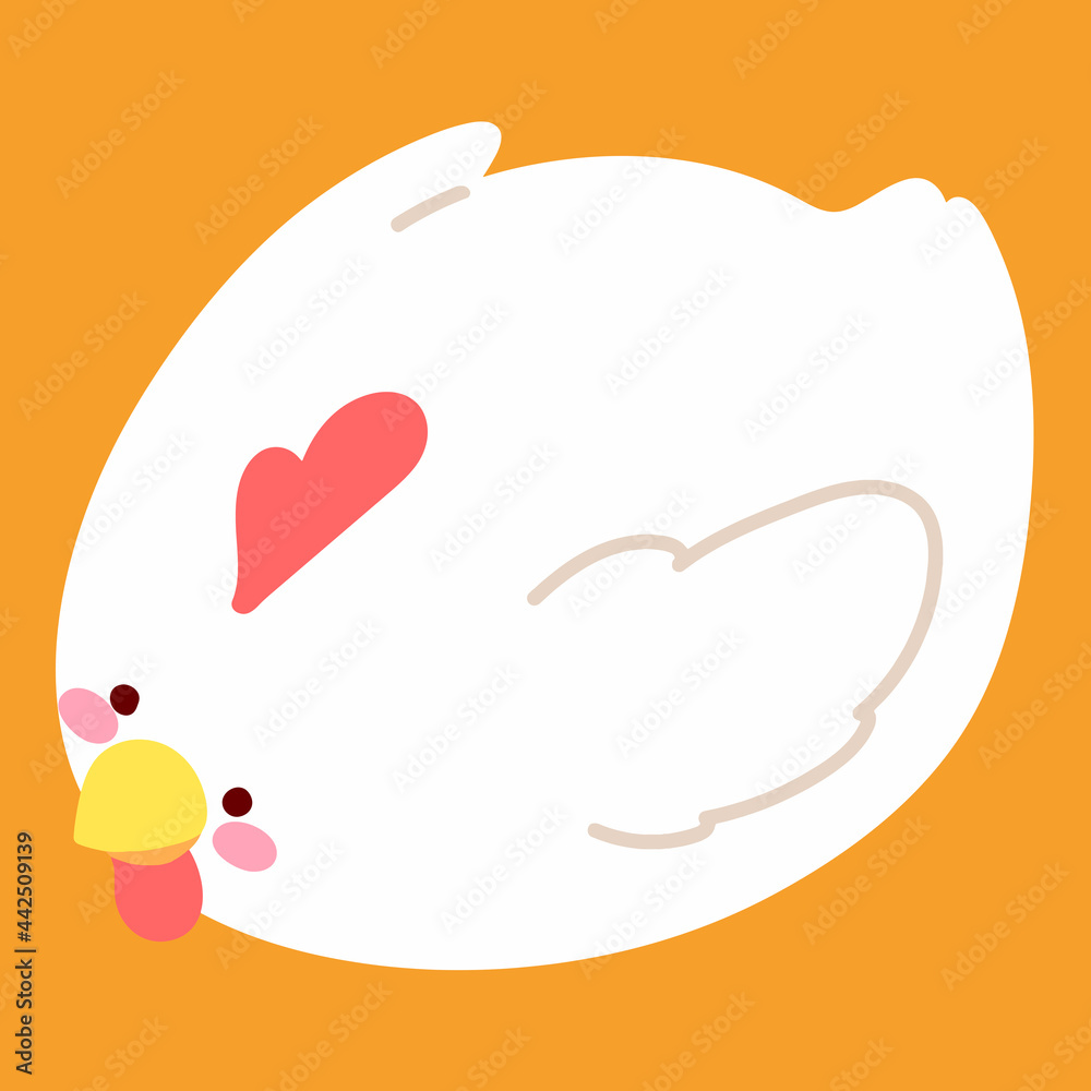 Cute and round simple white chicken illustration flat colored