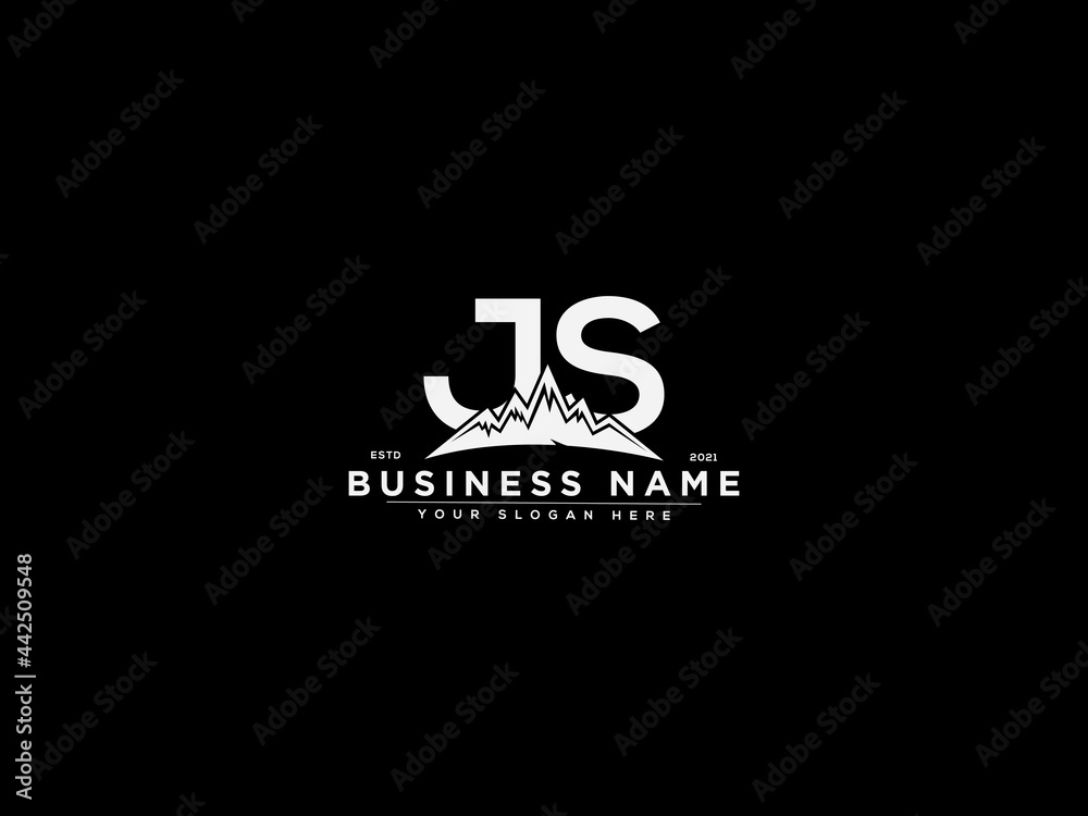 Letter JS Logo, mountain js logo icon vector for river forest hill ...