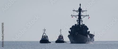 WARSHIP - Guided missile destroyer sails on the sea  photo