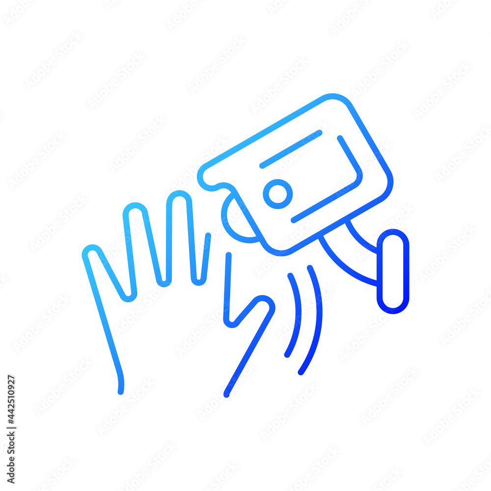 Motion detection camera gradient linear vector icon. Security control. Detecting human movement. Receiving alerts. Thin line color symbols. Modern style pictogram. Vector isolated outline drawing Motion detection camera gradient linear vector icon. Security control. Detecting human movement. Receiving alerts. Thin line color symbols. Modern style pictogram. Vector isolated outline drawing