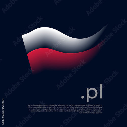 Poland flag. Colored stripes of the polish flag on a dark background. Vector stylized design national poster with pl domain, place for text. State patriotic banner poland, cover
