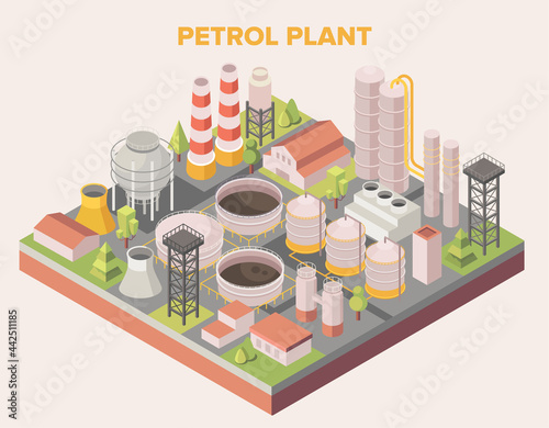 Isometric graphic of a petroleum or oil refinery