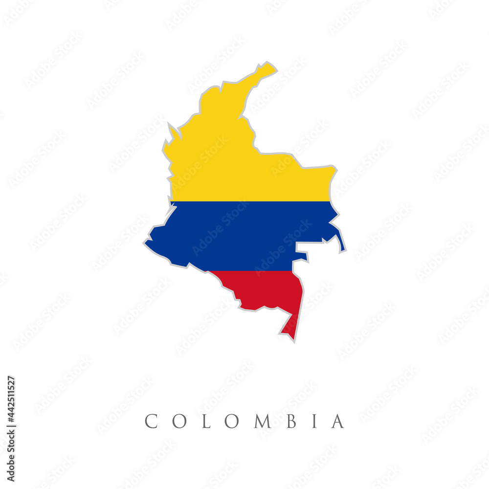 map with colors colombian flag vector illustration. Colombian state ensign. Horizontal tricolour of yellow, blue and red. Republic in South America. Isolated illustration on white background. Vector