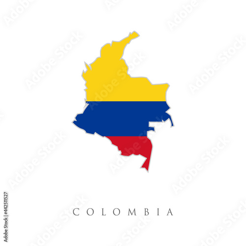 map with colors colombian flag vector illustration. Colombian state ensign. Horizontal tricolour of yellow, blue and red. Republic in South America. Isolated illustration on white background. Vector