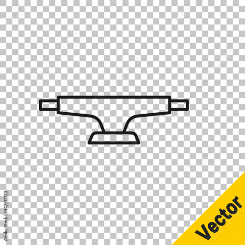 Black line Skateboard wheel icon isolated on transparent background. Skateboard suspension. Skate wheel. Vector