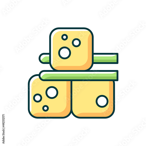 Tofu RGB color icon. Isolated vector illustration. Food made of soy milk. Vegeterian ingredients for cooking. Helthy diet. Cheese types. Vegan meals simple filled line drawing
