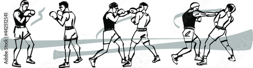 the sketch of the boxing fighters in the boxing ring 