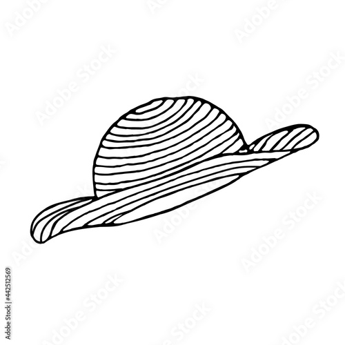 Doodle hat on a white background.Vector headdress can be used in summer designs,textiles.