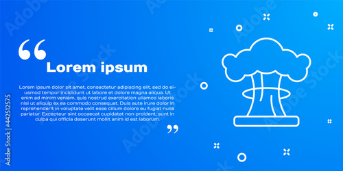White line Nuclear explosion icon isolated on blue background. Atomic bomb. Symbol of nuclear war, end of world. Vector